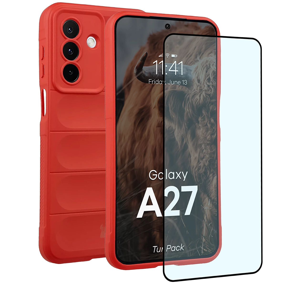 Robuste Handyhülle + gehärtetem Glas für Galaxy A27 5G, Bizon Tur Pack, Rot