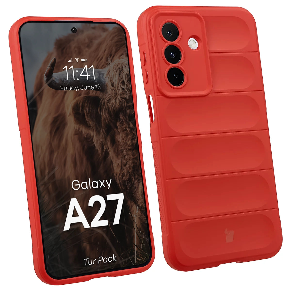 Robuste Handyhülle + gehärtetem Glas für Galaxy A27 5G, Bizon Tur Pack, Rot