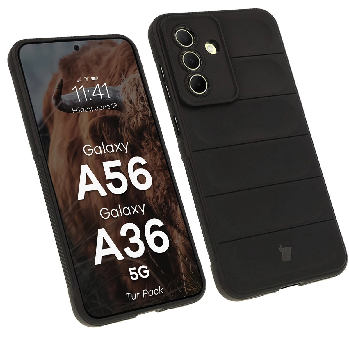 Robuste Handyhülle + gehärtetem Glas für Galaxy A36 5G / A56 5G, Bizon Tur Pack, Schwarz