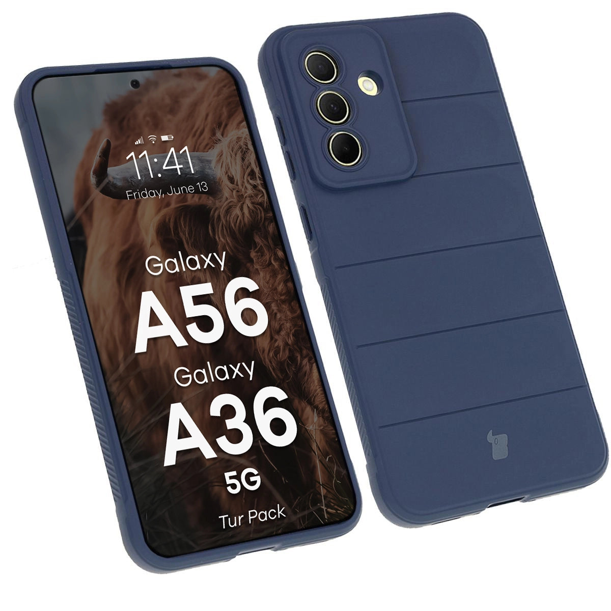 Robuste Handyhülle + gehärtetem Glas für Galaxy A36 5G / A56 5G, Bizon Tur Pack, Dunkelblau