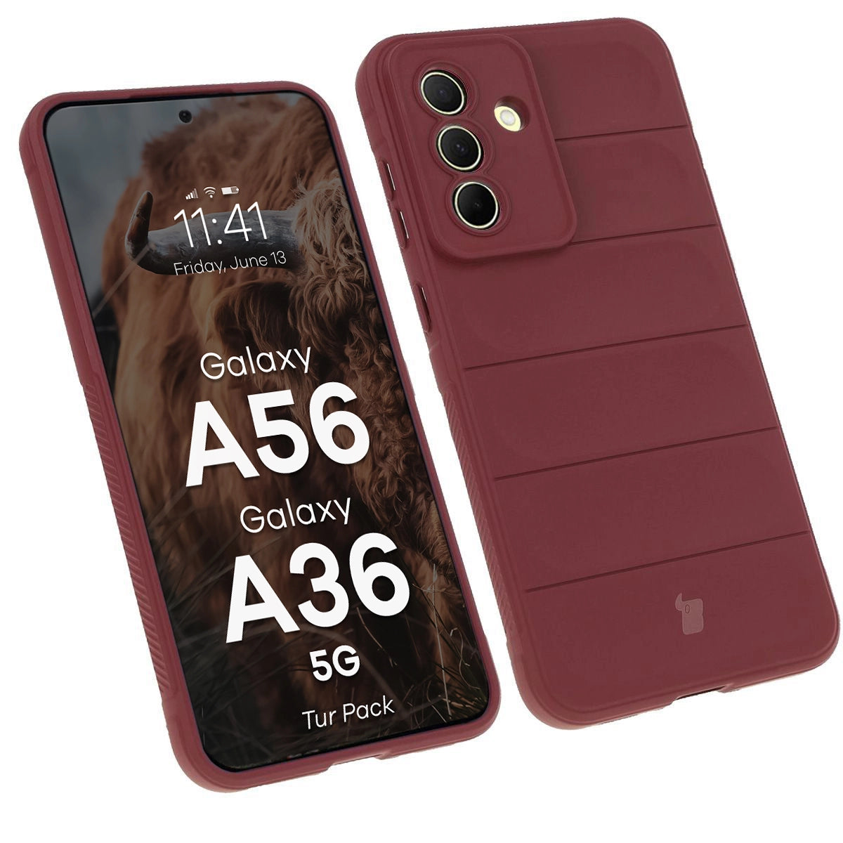 Robuste Handyhülle + gehärtetem Glas für Galaxy A36 5G / A56 5G, Bizon Tur Pack, Burgunderrot