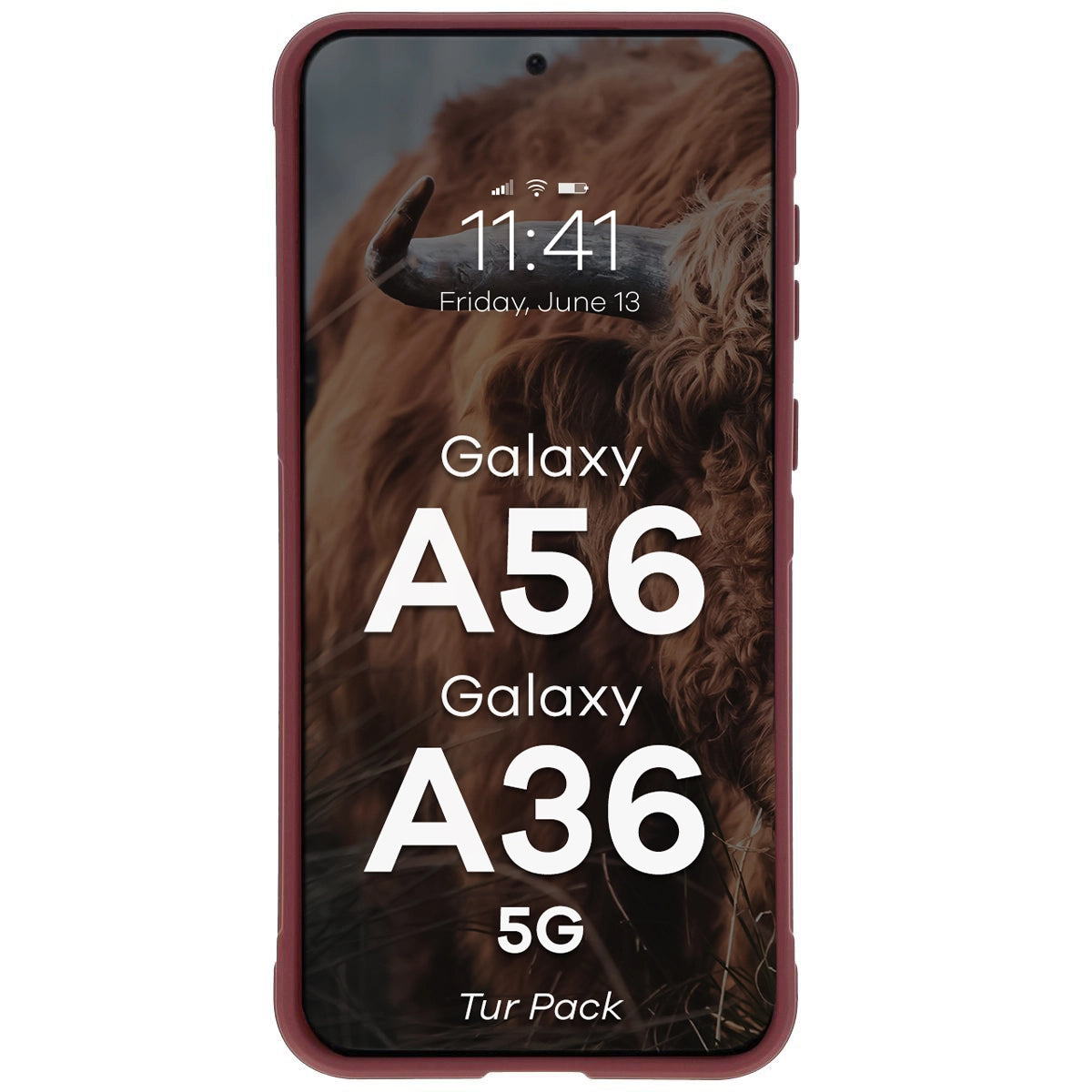 Robuste Handyhülle + gehärtetem Glas für Galaxy A36 5G / A56 5G, Bizon Tur Pack, Burgunderrot