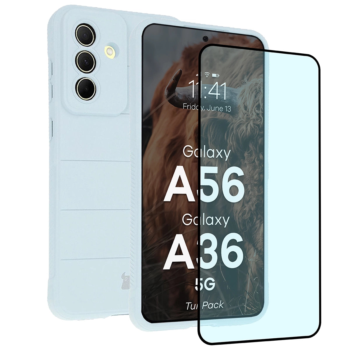 Robuste Handyhülle + gehärtetem Glas für Galaxy A36 5G / A56 5G, Bizon Tur Pack, Hellblau