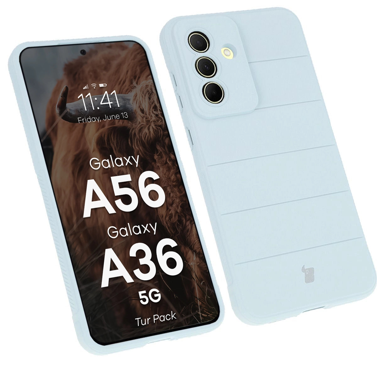 Robuste Handyhülle + gehärtetem Glas für Galaxy A36 5G / A56 5G, Bizon Tur Pack, Hellblau