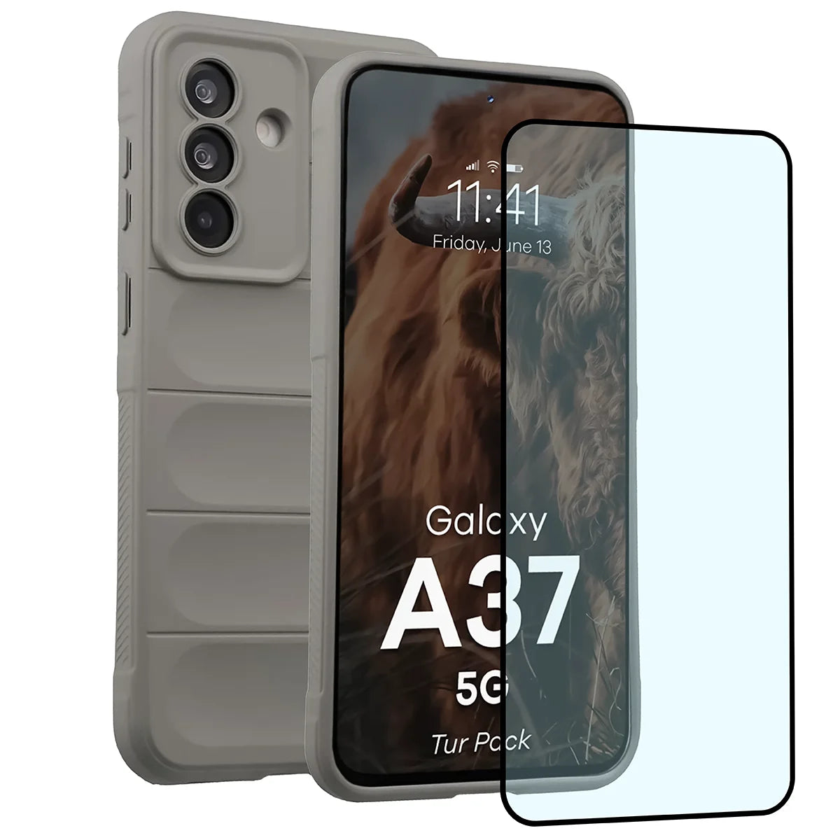 Robuste Handyhülle + gehärtetem Glas für Galaxy A37 5G, Bizon Tur Pack, Hellgrau (1/10)