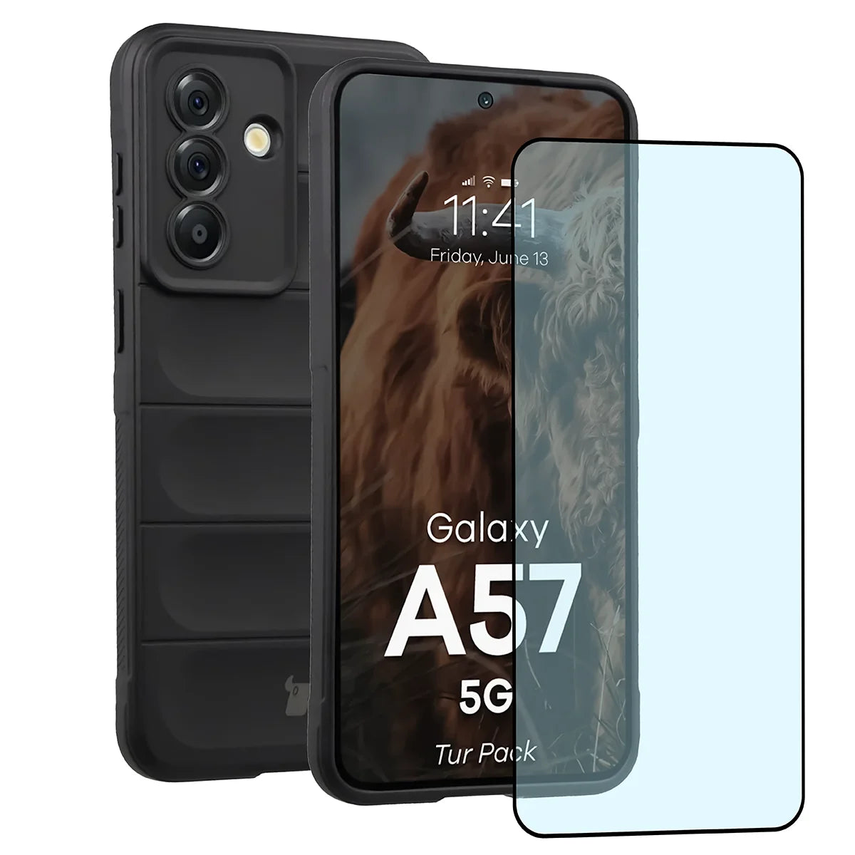 Robuste Handyhülle + gehärtetem Glas für Galaxy A57 5G, Bizon Tur Pack, Schwarz (1/10)