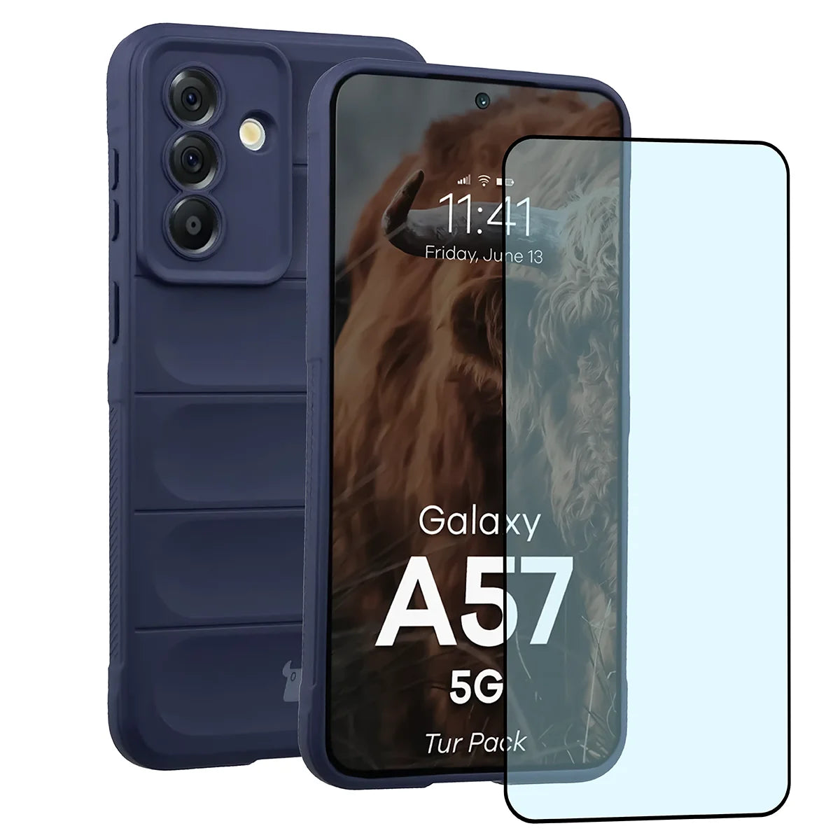 Robuste Handyhülle + gehärtetem Glas für Galaxy A57 5G, Bizon Tur Pack, Dunkelblau (1/10)