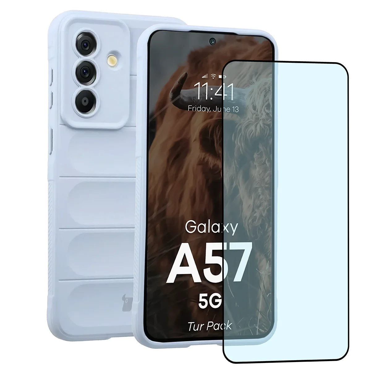 Robuste Handyhülle + gehärtetem Glas für Galaxy A57 5G, Bizon Tur Pack, Hellblau (1/10)