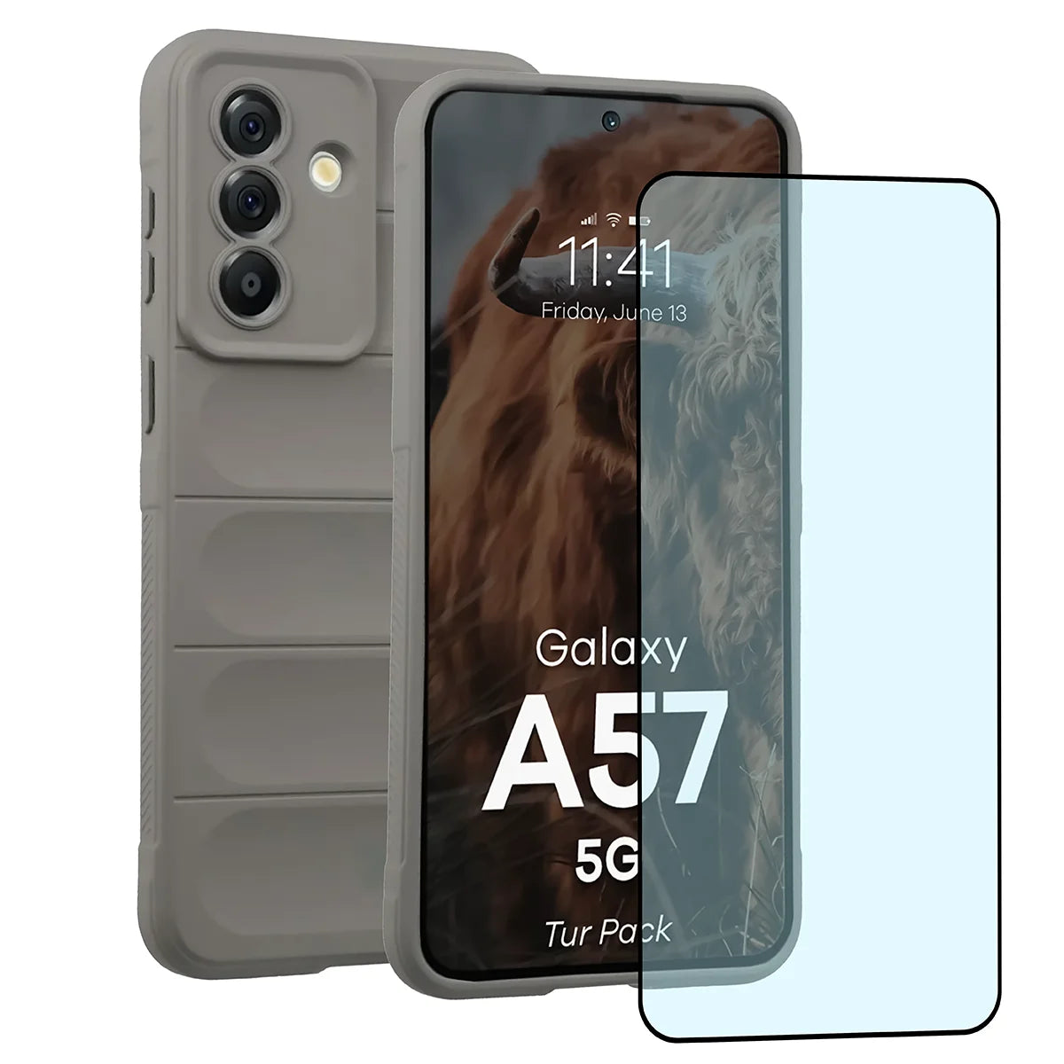 Robuste Handyhülle + gehärtetem Glas für Galaxy A57 5G, Bizon Tur Pack, Hellgrau (1/10)