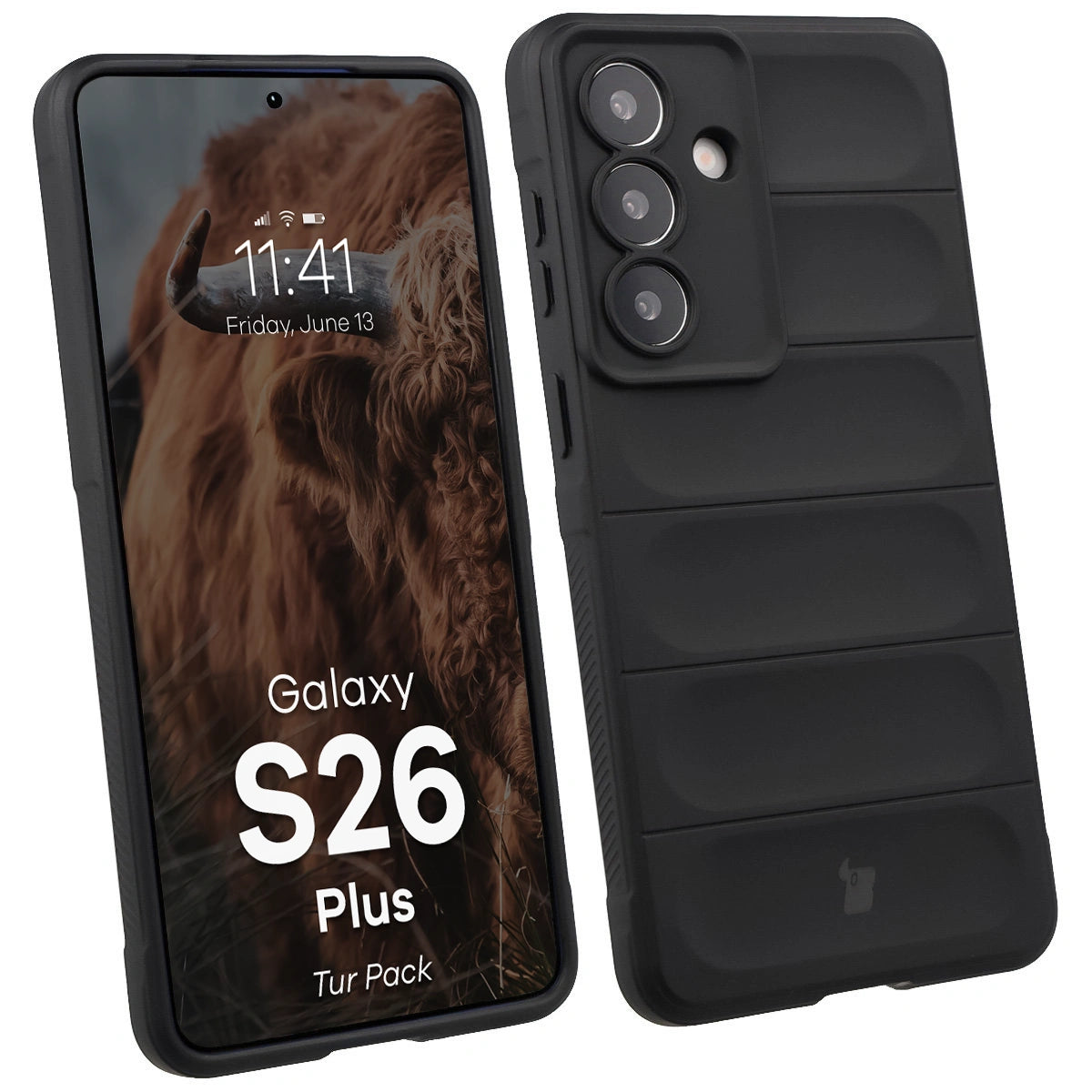 Robuste Handyhülle + gehärtetem Glas für Galaxy S26 Plus, Bizon Tur Pack, Schwarz