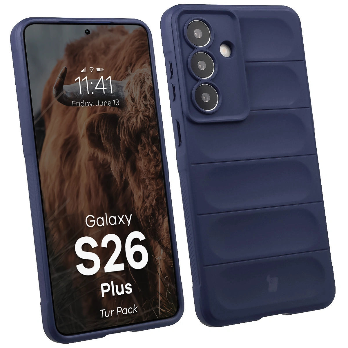 Robuste Handyhülle + gehärtetem Glas für Galaxy S26 Plus, Bizon Tur Pack, Dunkelblau