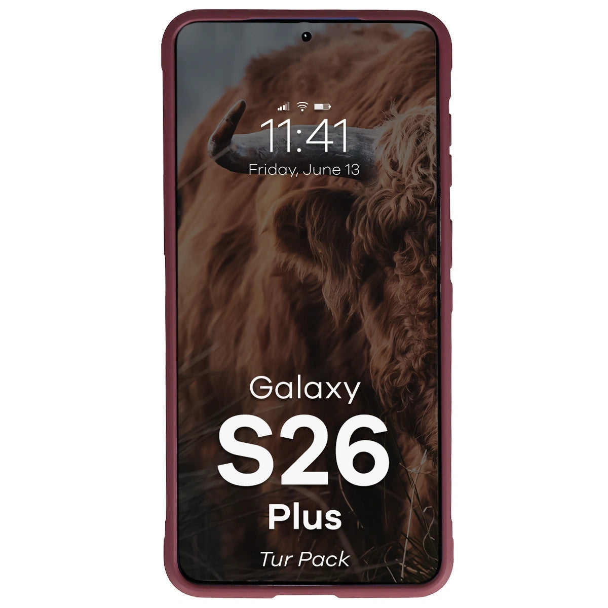 Robuste Handyhülle + gehärtetem Glas für Galaxy S26 Plus, Bizon Tur Pack, Burgunderrot