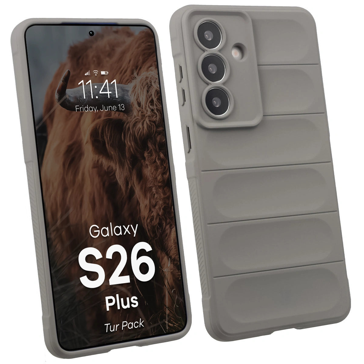 Robuste Handyhülle + gehärtetem Glas für Galaxy S26 Plus, Bizon Tur Pack, Hellgrau
