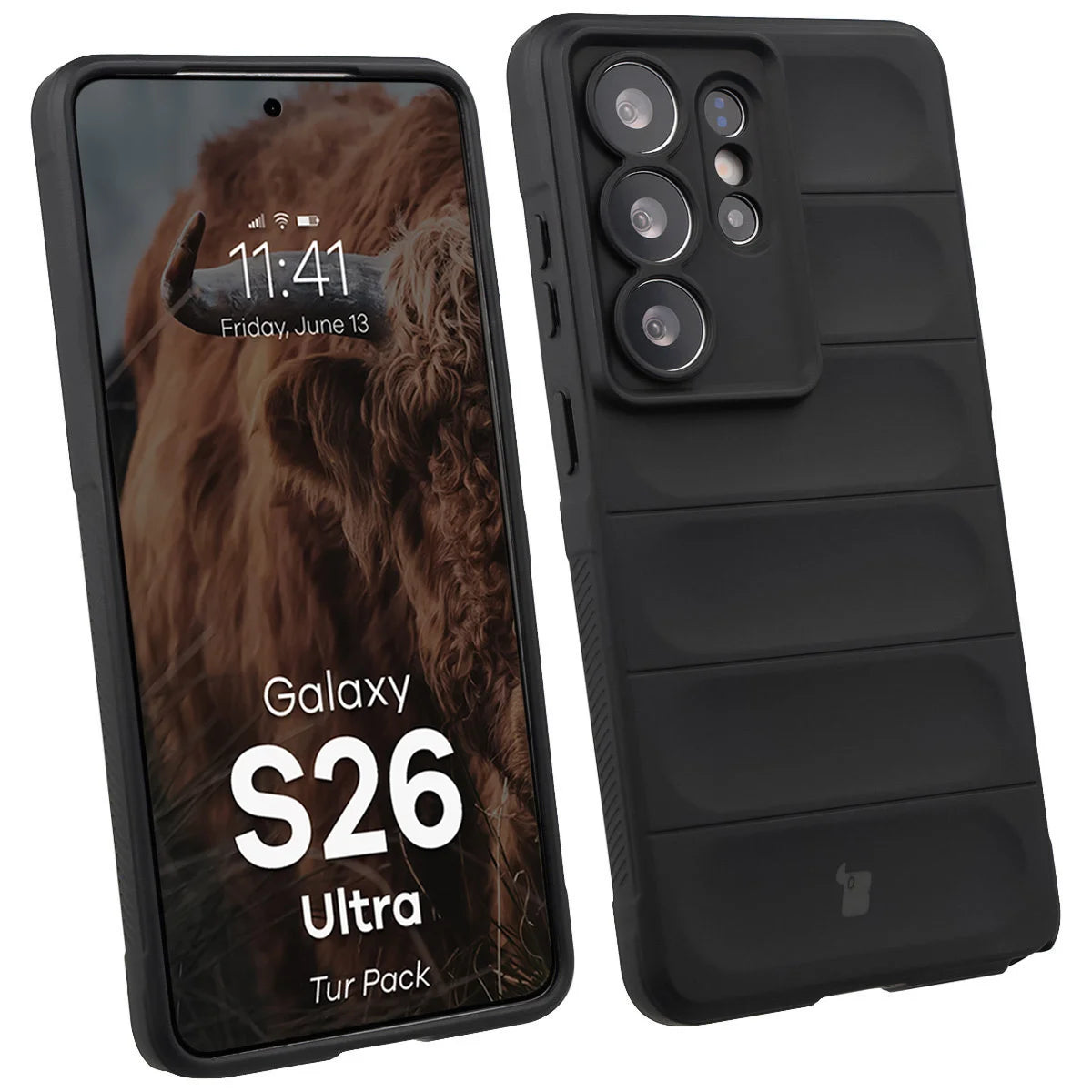 Robuste Handyhülle + gehärtetem Glas für Galaxy S26 Ultra, Bizon Tur Pack, Schwarz