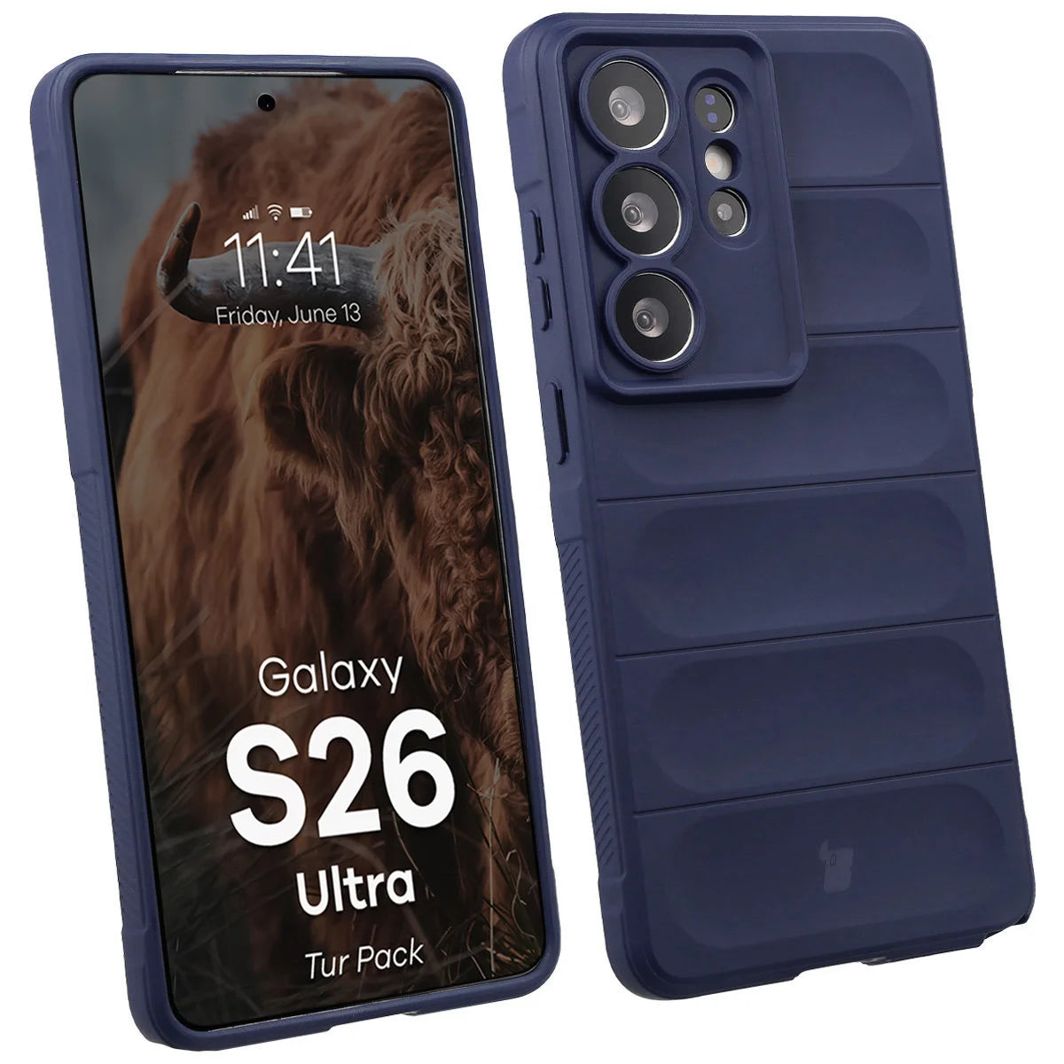 Robuste Handyhülle + gehärtetem Glas für Galaxy S26 Ultra, Bizon Tur Pack, Dunkelblau