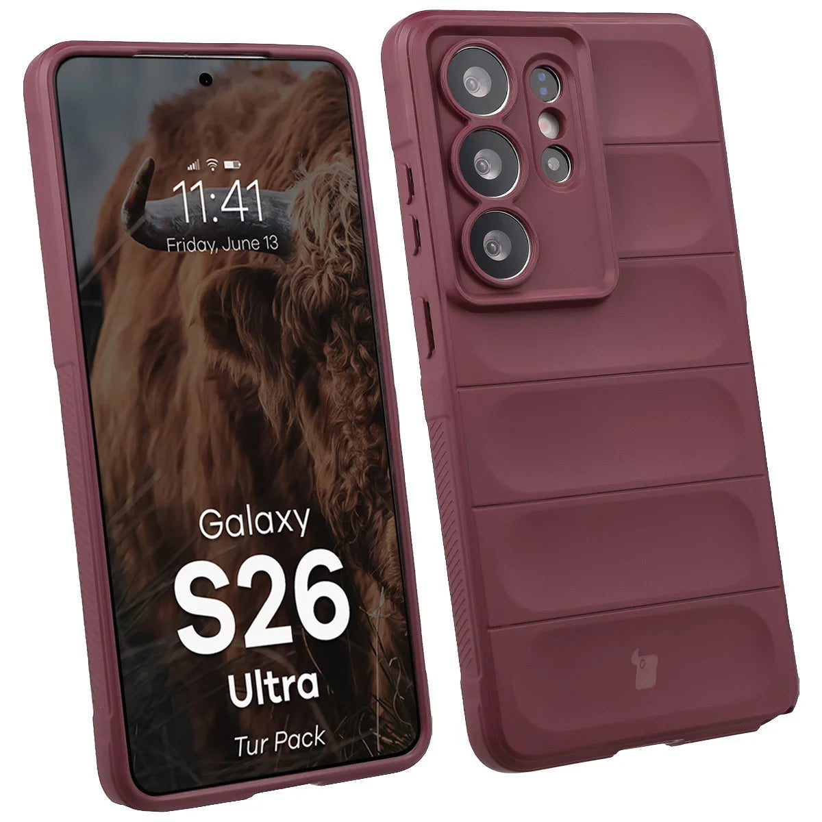 Robuste Handyhülle + gehärtetem Glas für Galaxy S26 Ultra, Bizon Tur Pack, Burgunderrot