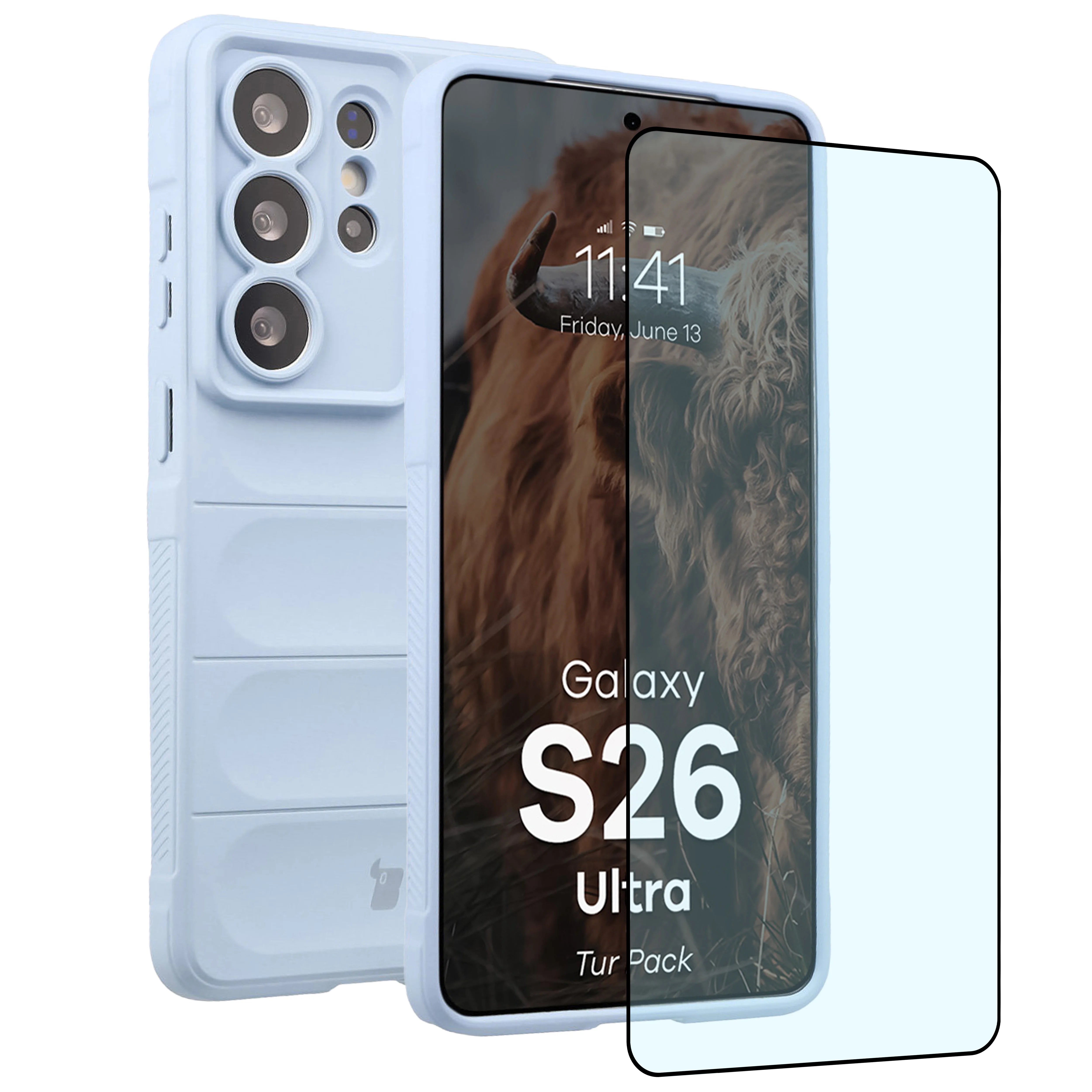 Robuste Handyhülle + gehärtetem Glas für Galaxy S26 Ultra, Bizon Tur Pack, Hellblau