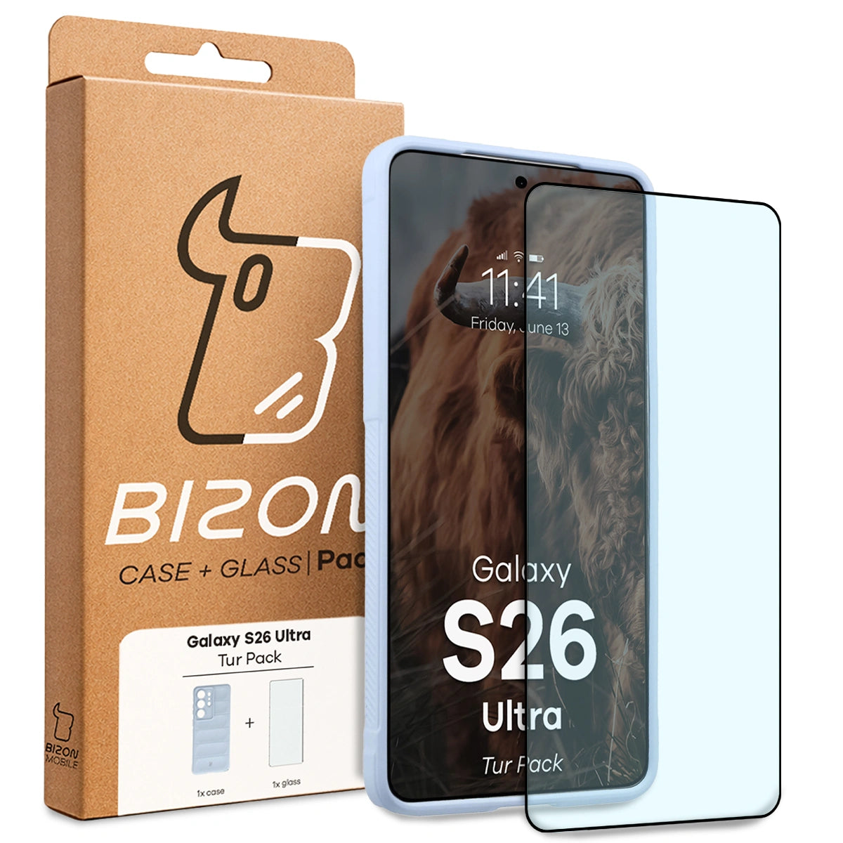Robuste Handyhülle + gehärtetem Glas für Galaxy S26 Ultra, Bizon Tur Pack, Hellblau