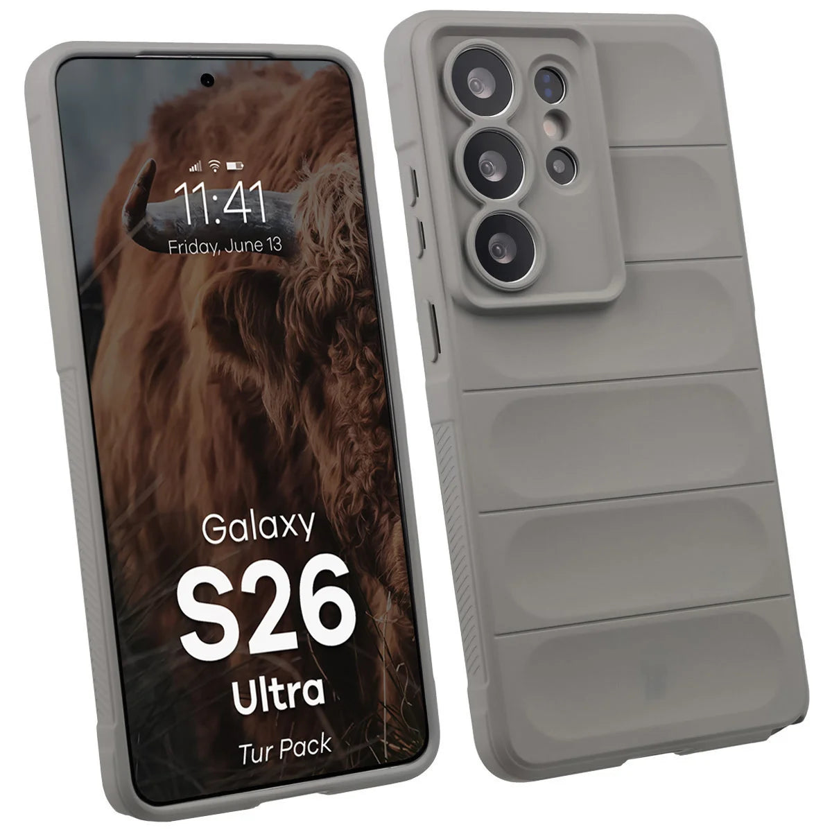 Robuste Handyhülle + gehärtetem Glas für Galaxy S26 Ultra, Bizon Tur Pack, Hellgrau
