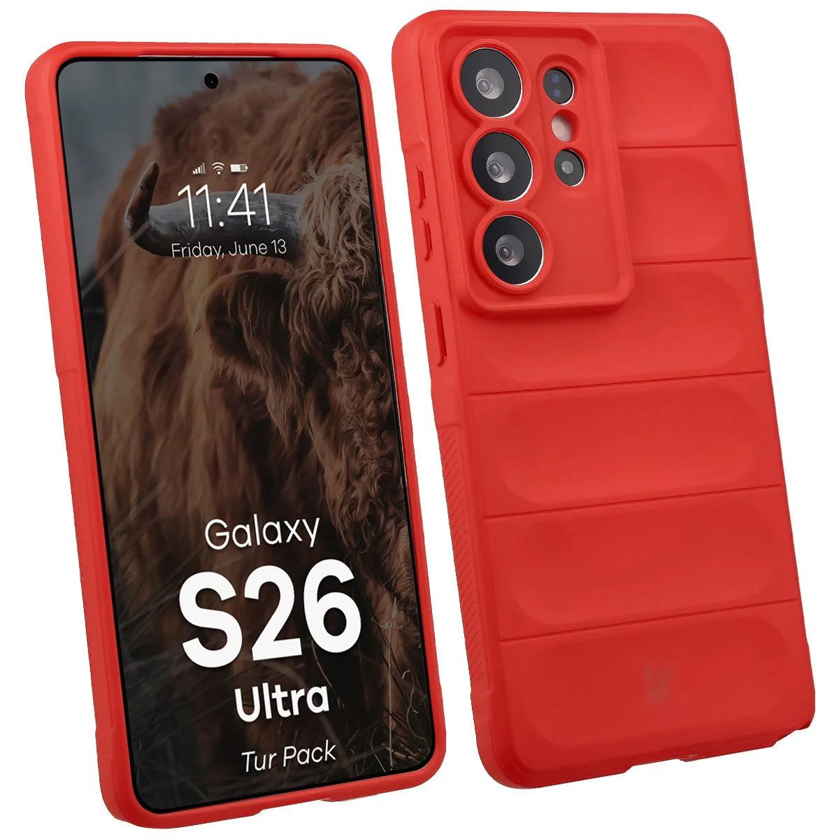 Robuste Handyhülle + gehärtetem Glas für Galaxy S26 Ultra, Bizon Tur Pack, Rot