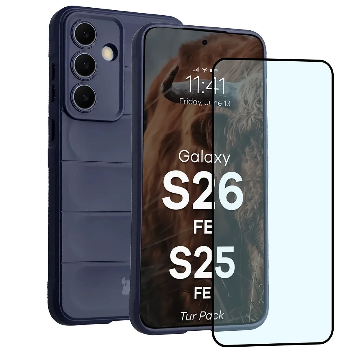 Robuste Handyhülle + gehärtetem Glas für Galaxy S26 FE / S25 FE, Bizon Tur Pack, Dunkelblau (1/10)