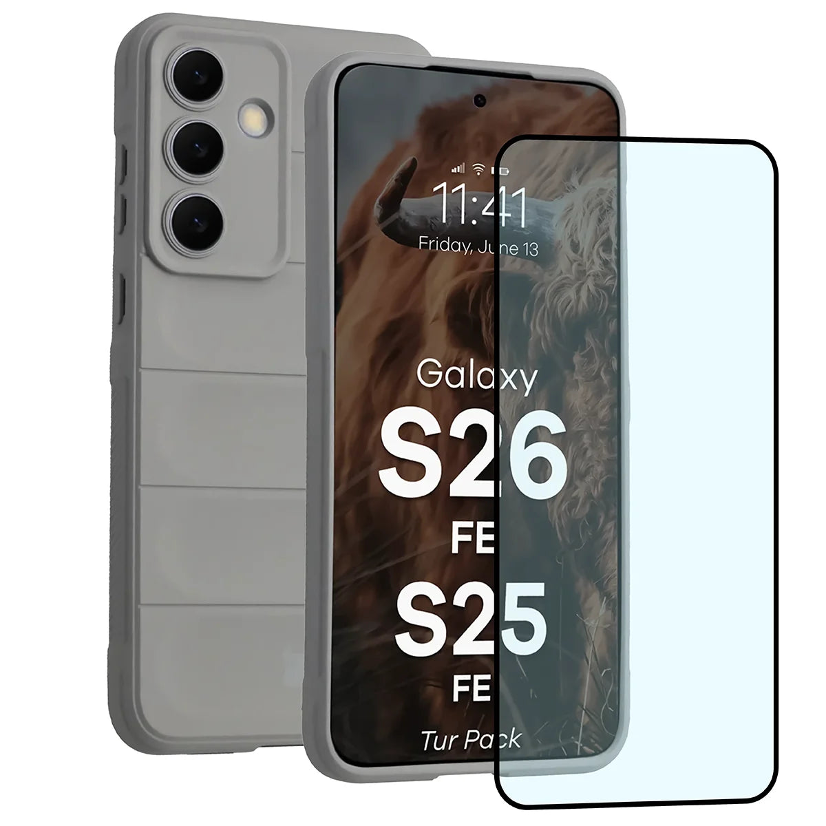 Robuste Handyhülle + gehärtetem Glas für Galaxy S26 FE / S25 FE, Bizon Tur Pack, Hellgrau (1/10)