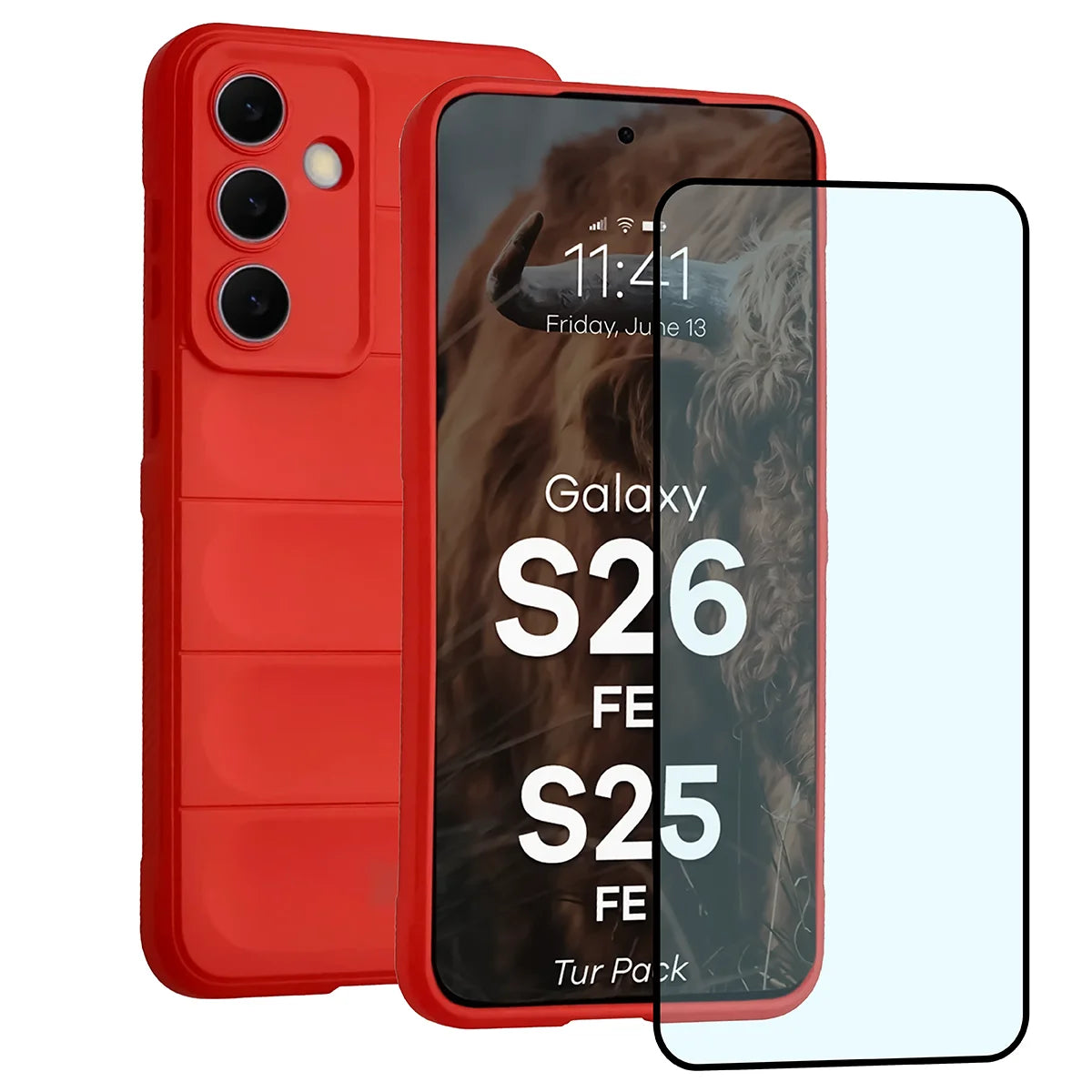 Robuste Handyhülle + gehärtetem Glas für Galaxy S26 FE / S25 FE, Bizon Tur Pack, Rot (1/10)