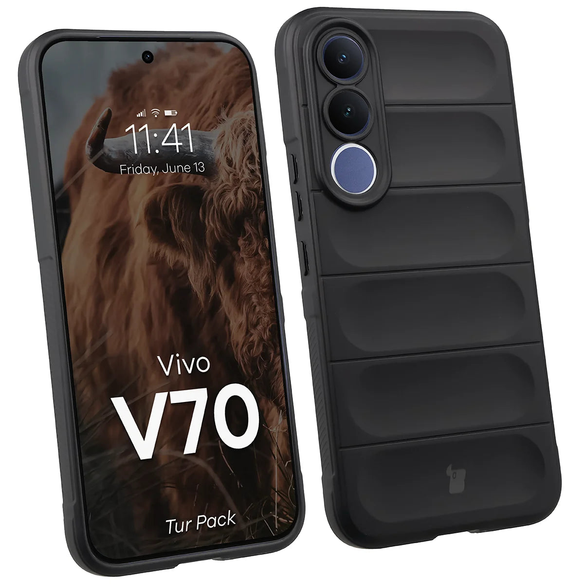 Robuste Handyhülle + gehärtetem Glas für Vivo V70 5G, Bizon Tur Pack, Schwarz