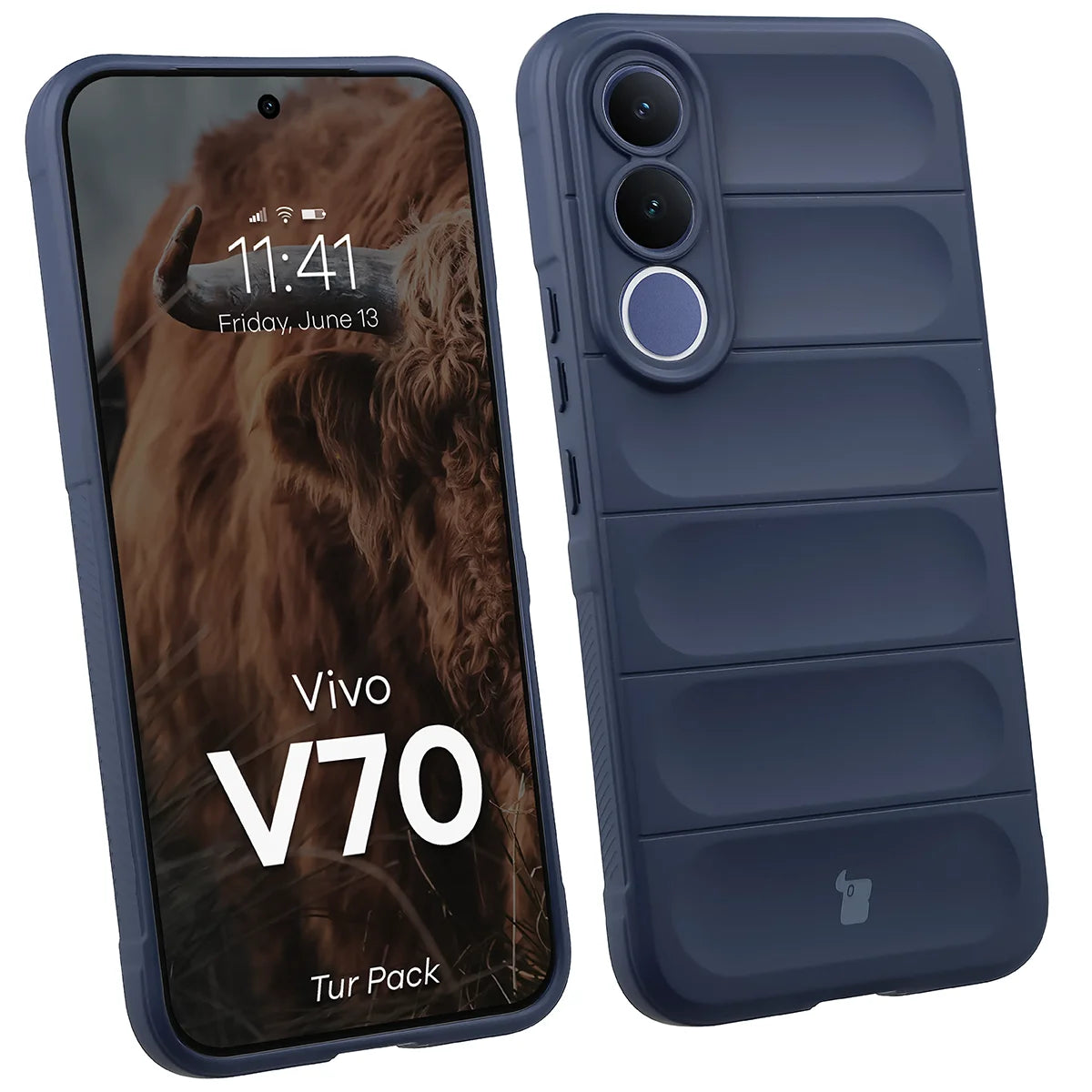 Robuste Handyhülle + gehärtetem Glas für Vivo V70 5G, Bizon Tur Pack, Dunkelblau
