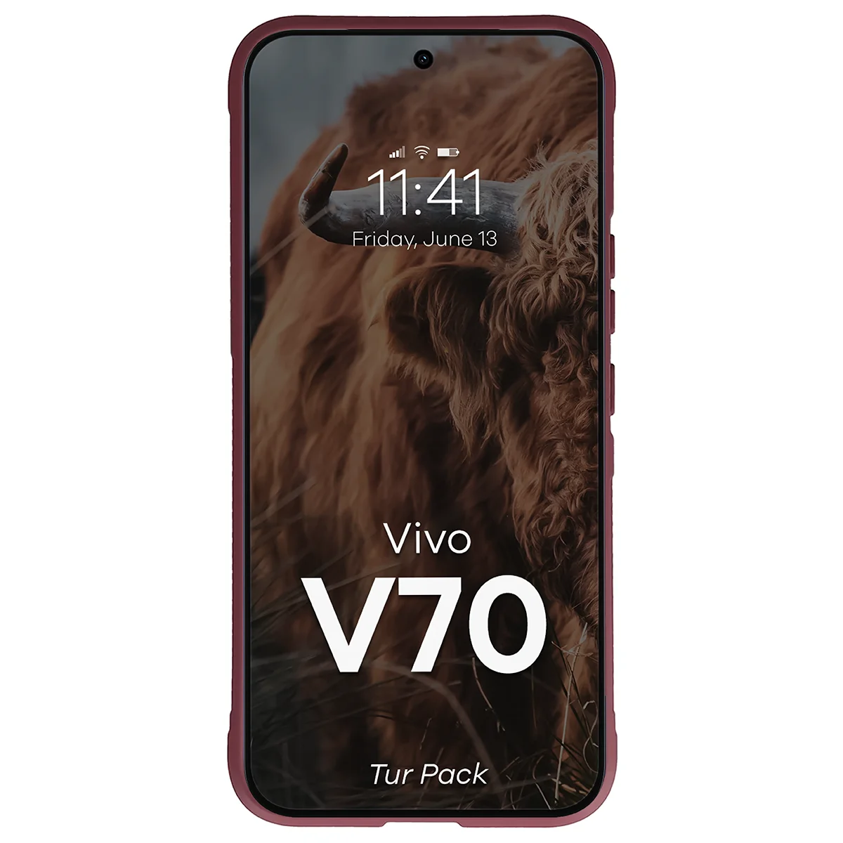 Robuste Handyhülle + gehärtetem Glas für Vivo V70 5G, Bizon Tur Pack, Burgunderrot