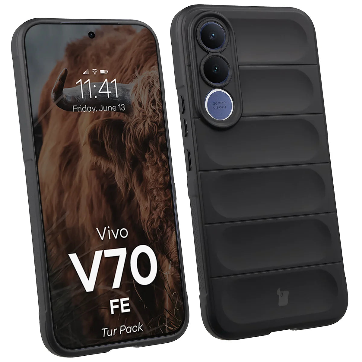Robuste Handyhülle + gehärtetem Glas für Vivo V70 FE 5G, Bizon Tur Pack, Schwarz