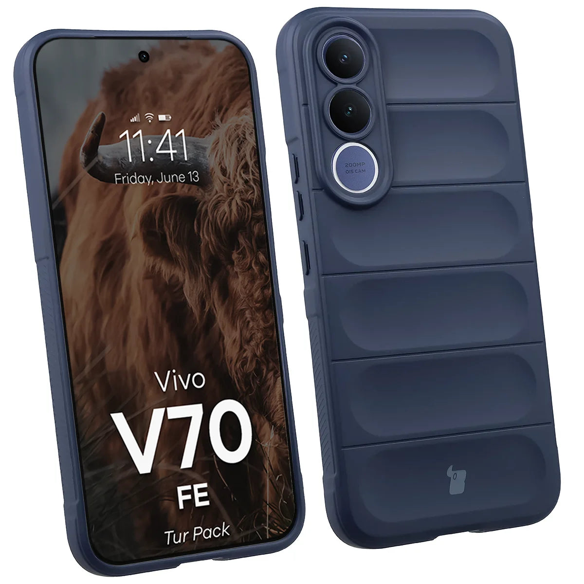 Robuste Handyhülle + gehärtetem Glas für Vivo V70 FE 5G, Bizon Tur Pack, Dunkelblau