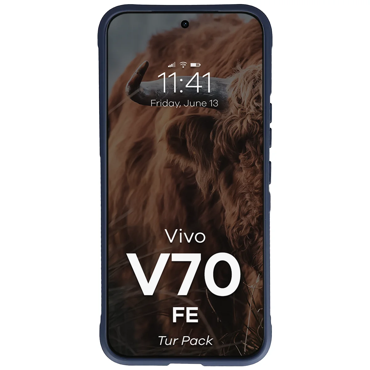 Robuste Handyhülle + gehärtetem Glas für Vivo V70 FE 5G, Bizon Tur Pack, Dunkelblau