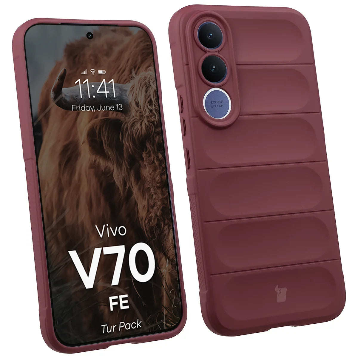Robuste Handyhülle + gehärtetem Glas für Vivo V70 FE 5G, Bizon Tur Pack, Burgunderrot