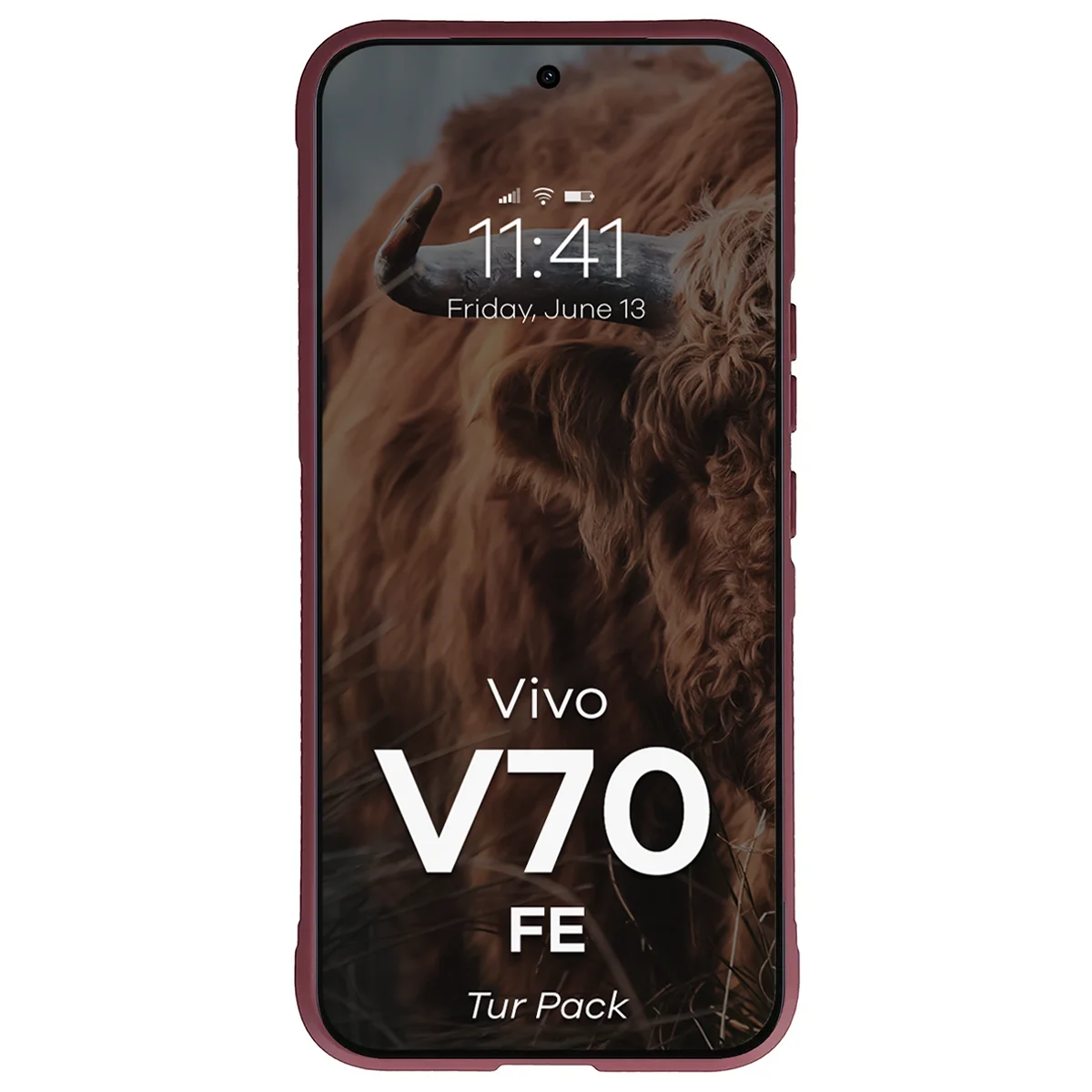 Robuste Handyhülle + gehärtetem Glas für Vivo V70 FE 5G, Bizon Tur Pack, Burgunderrot