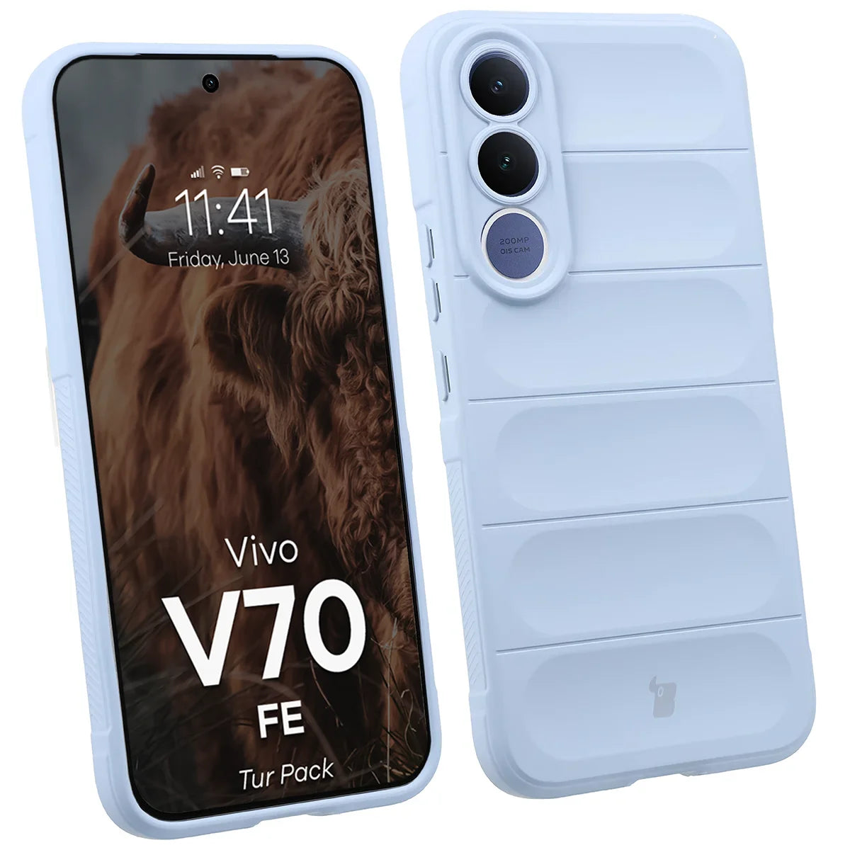 Robuste Handyhülle + gehärtetem Glas für Vivo V70 FE 5G, Bizon Tur Pack, Hellblau