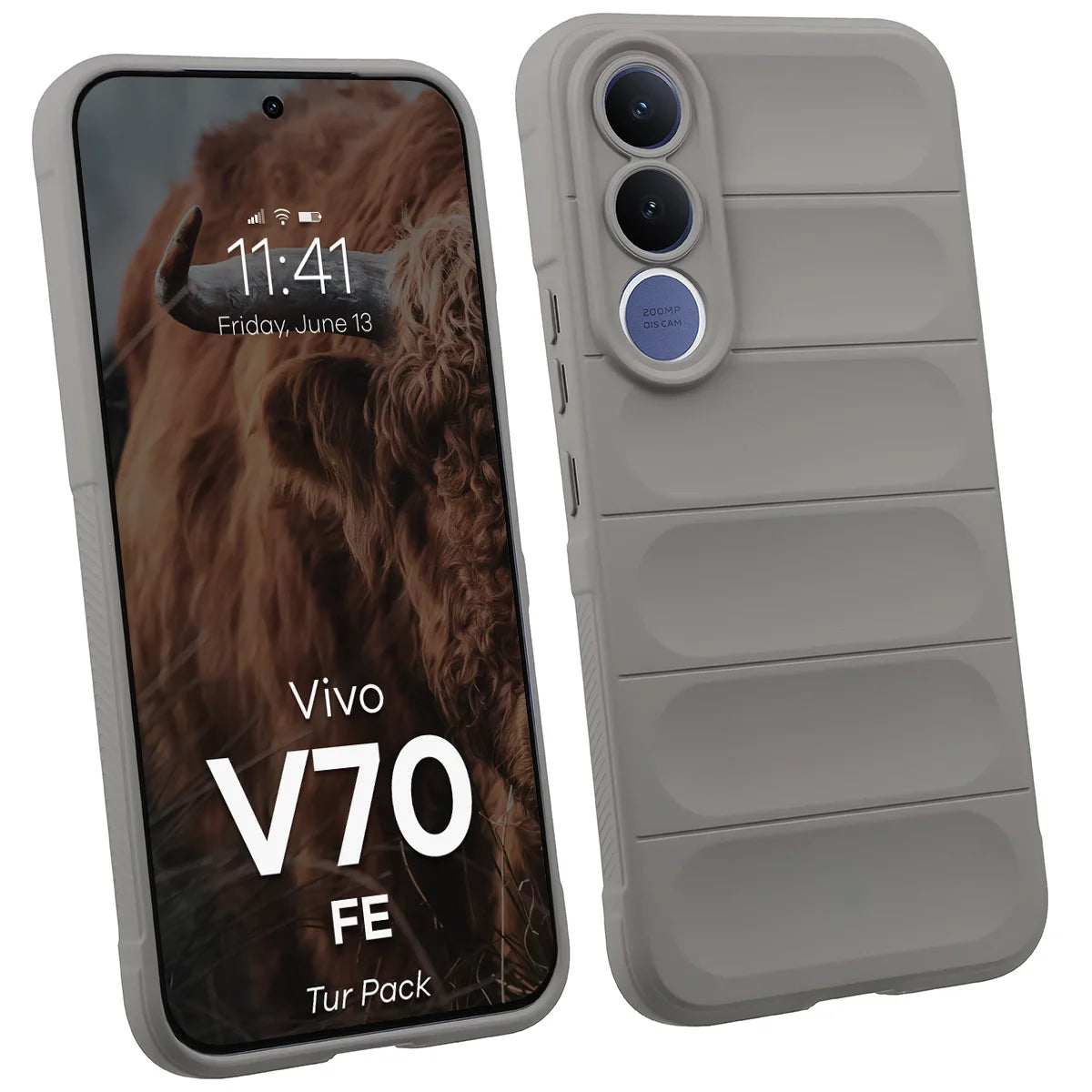 Robuste Handyhülle + gehärtetem Glas für Vivo V70 FE 5G, Bizon Tur Pack, Hellgrau