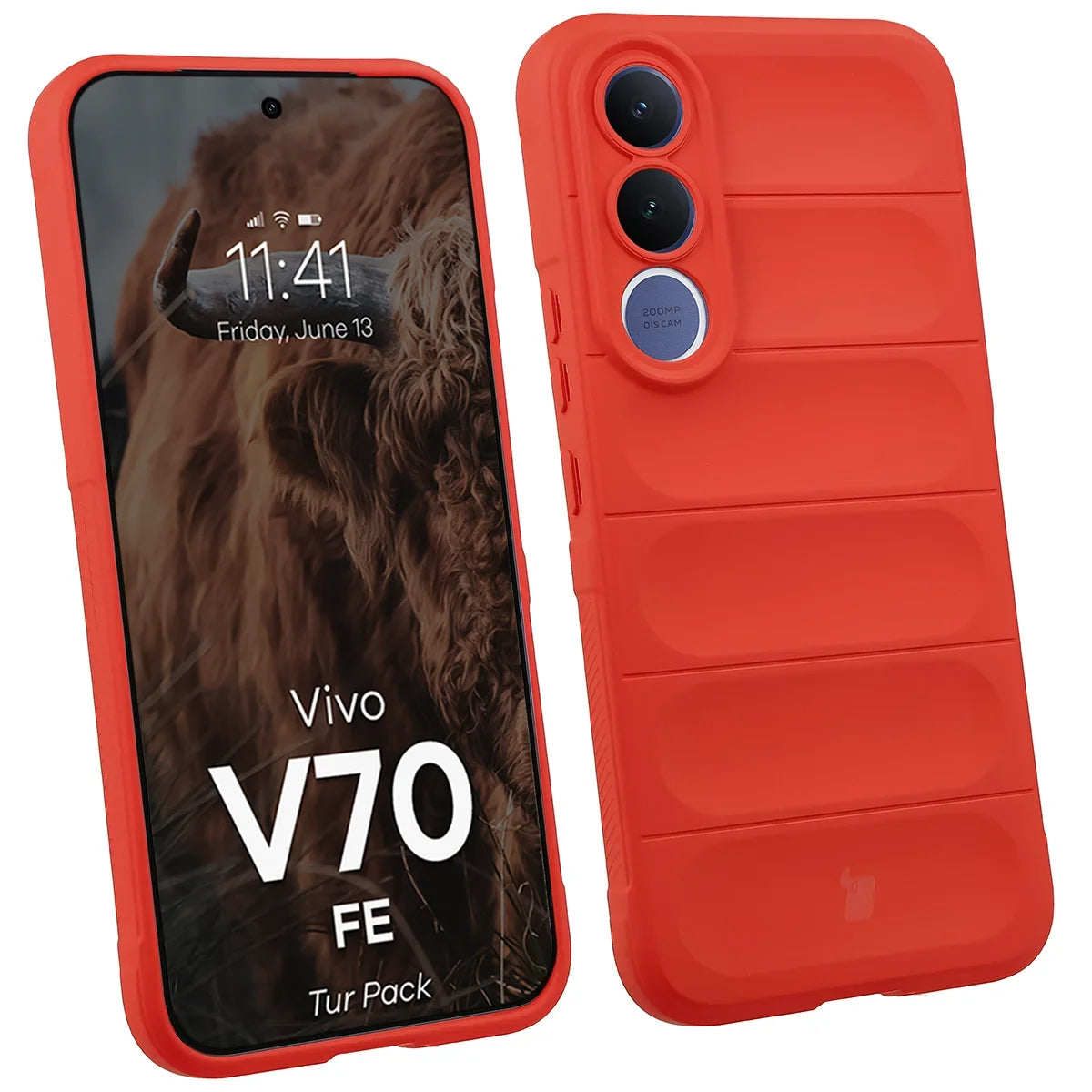 Robuste Handyhülle + gehärtetem Glas für Vivo V70 FE 5G, Bizon Tur Pack, Rot