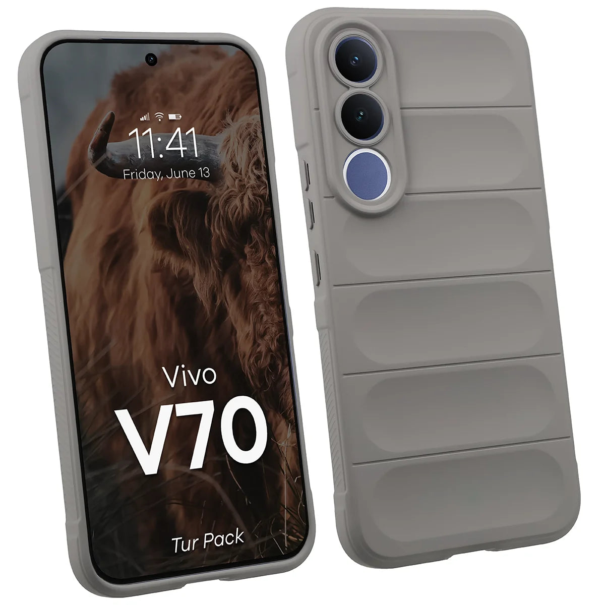 Robuste Handyhülle + gehärtetem Glas für Vivo V70 5G, Bizon Tur Pack, Hellgrau