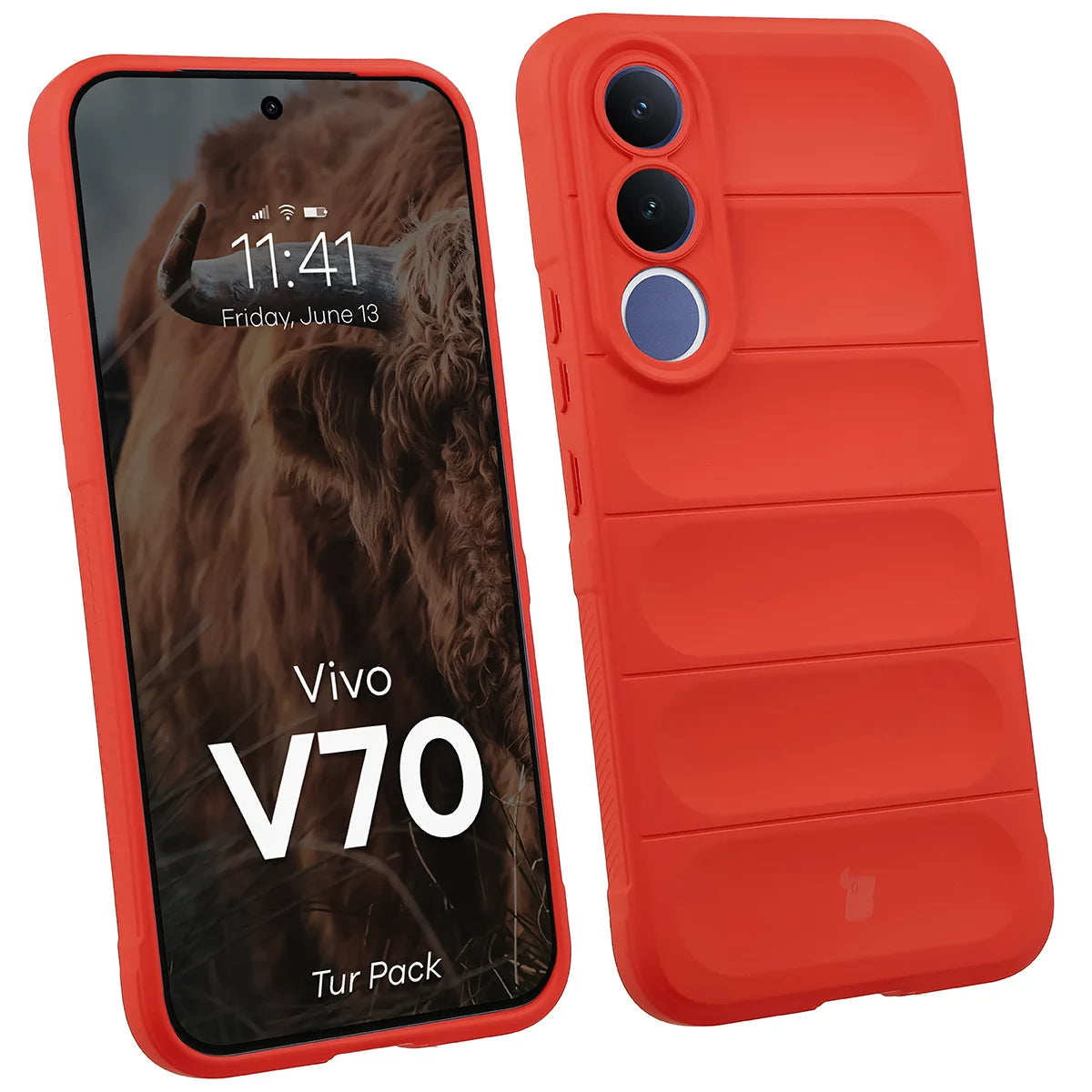 Robuste Handyhülle + gehärtetem Glas für Vivo V70 5G, Bizon Tur Pack, Rot