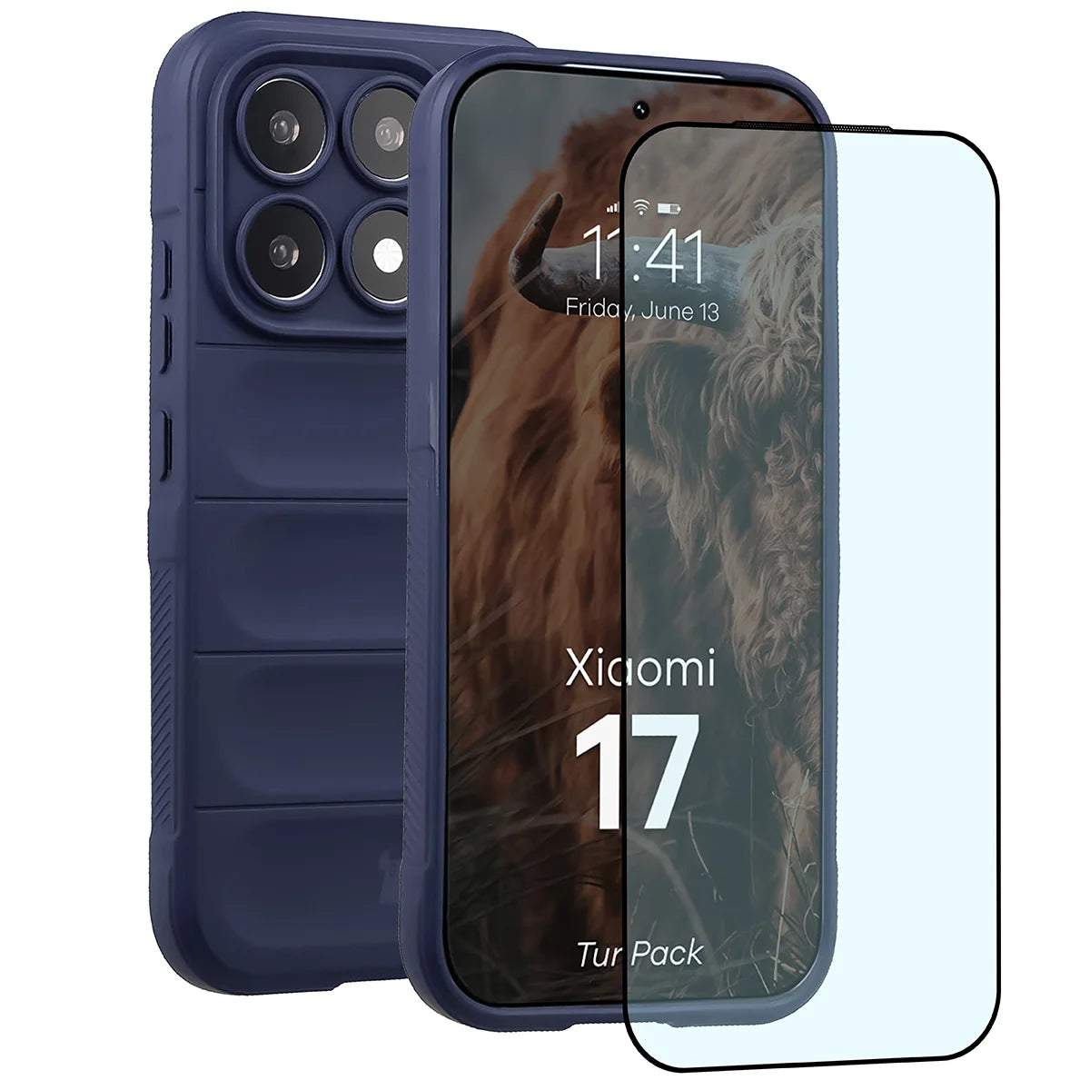 Robuste Handyhülle + gehärtetem Glas für Xiaomi 17, Bizon Tur Pack, Dunkelblau