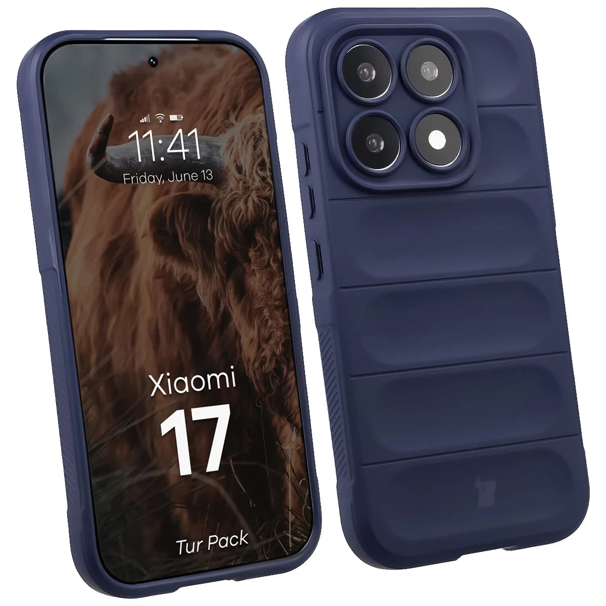 Robuste Handyhülle + gehärtetem Glas für Xiaomi 17, Bizon Tur Pack, Dunkelblau