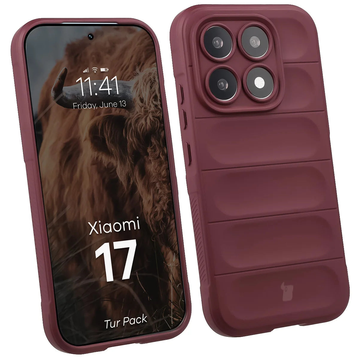 Robuste Handyhülle + gehärtetem Glas für Xiaomi 17, Bizon Tur Pack, Burgunderrot