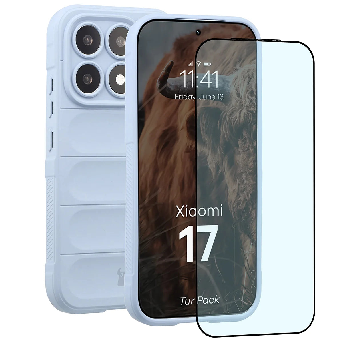 Robuste Handyhülle + gehärtetem Glas für Xiaomi 17, Bizon Tur Pack, Hellblau