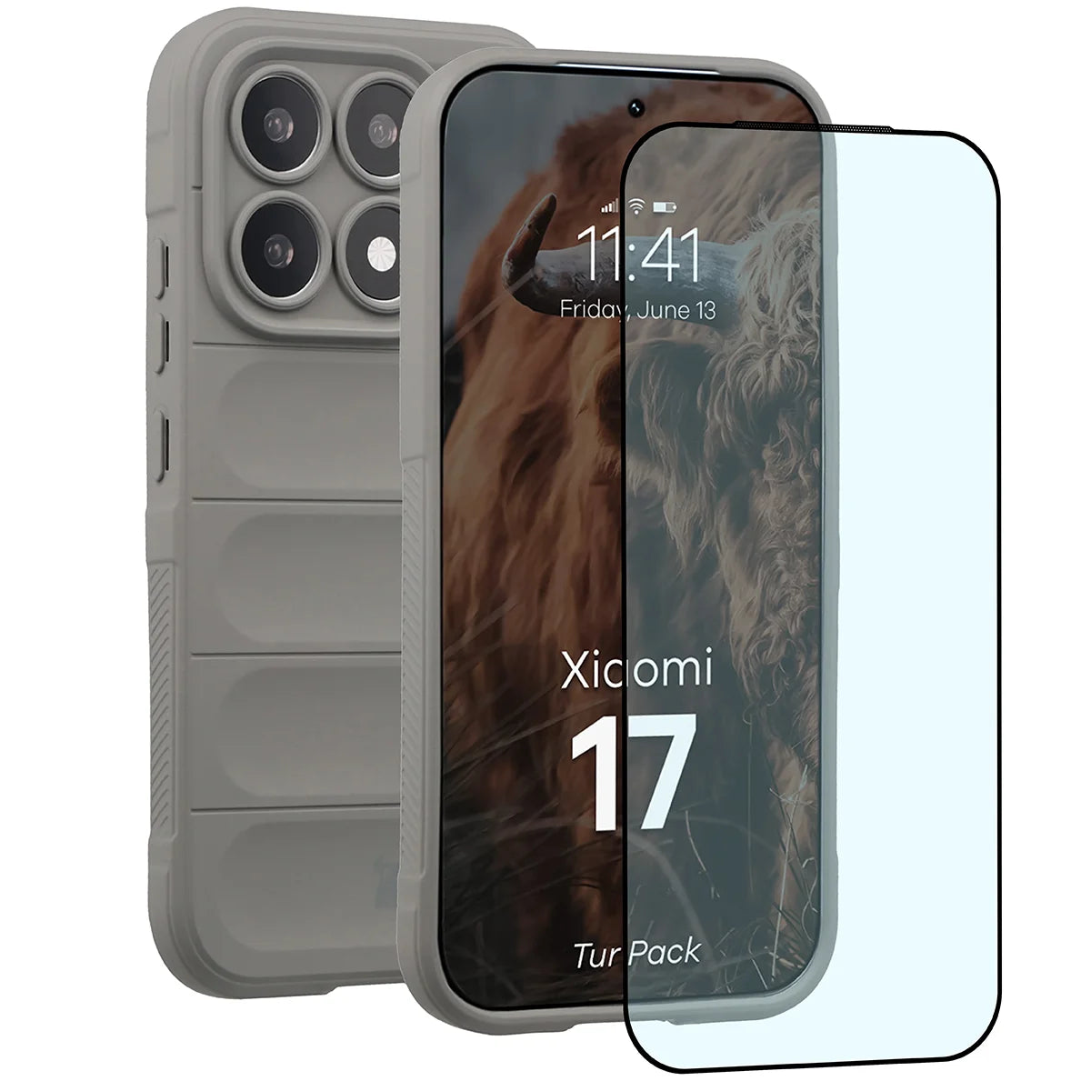 Robuste Handyhülle + gehärtetem Glas für Xiaomi 17, Bizon Tur Pack, Hellgrau