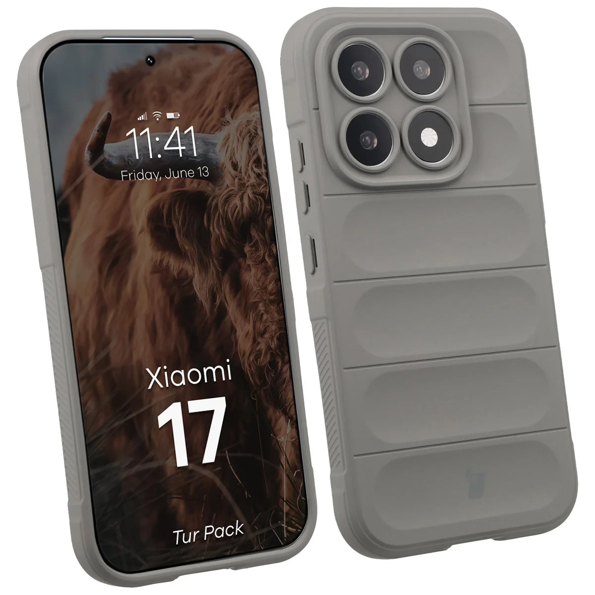 Robuste Handyhülle + gehärtetem Glas für Xiaomi 17, Bizon Tur Pack, Hellgrau