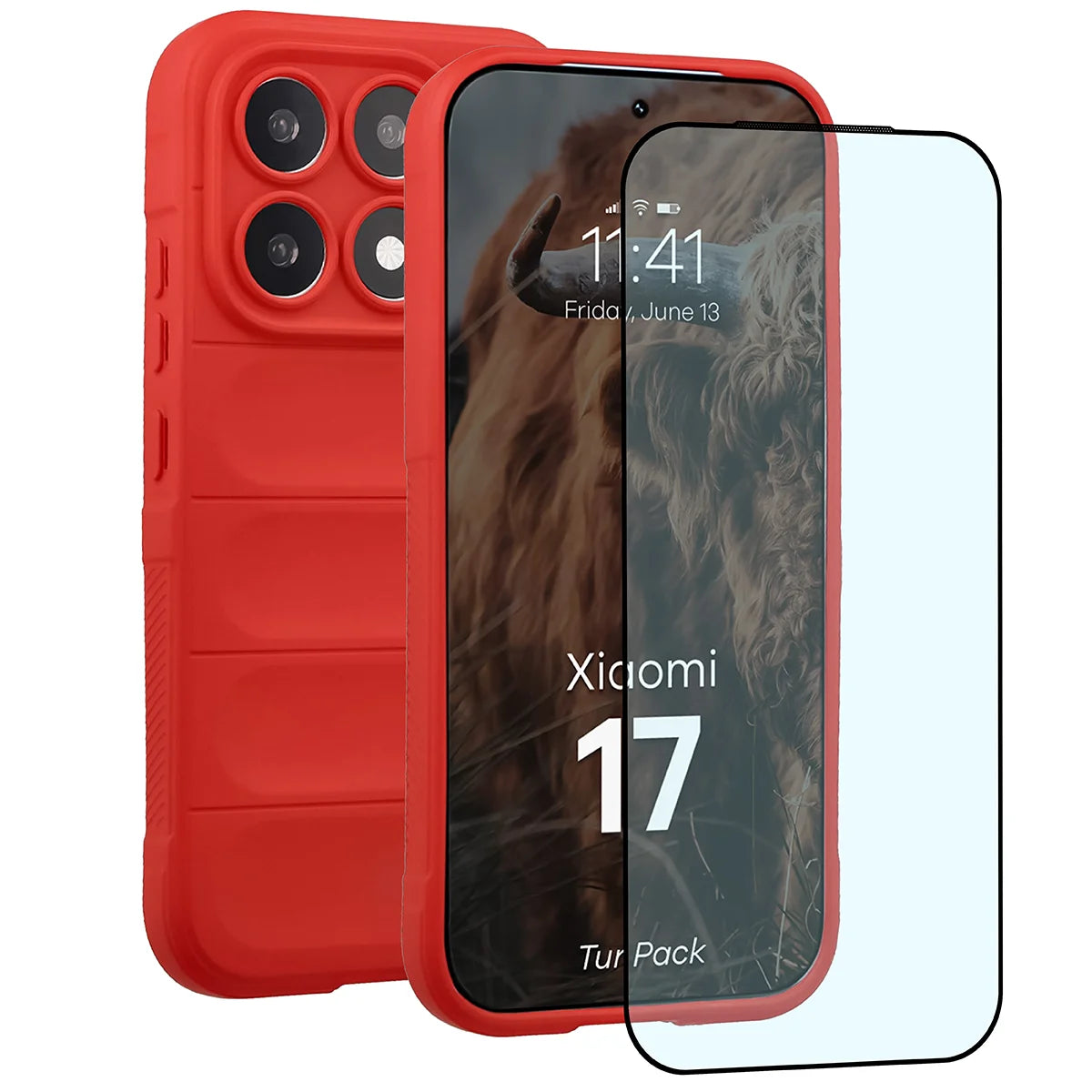 Robuste Handyhülle + gehärtetem Glas für Xiaomi 17, Bizon Tur Pack, Rot