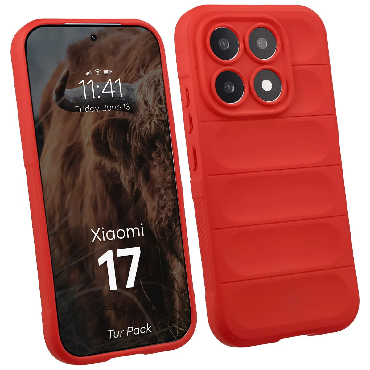Robuste Handyhülle + gehärtetem Glas für Xiaomi 17, Bizon Tur Pack, Rot