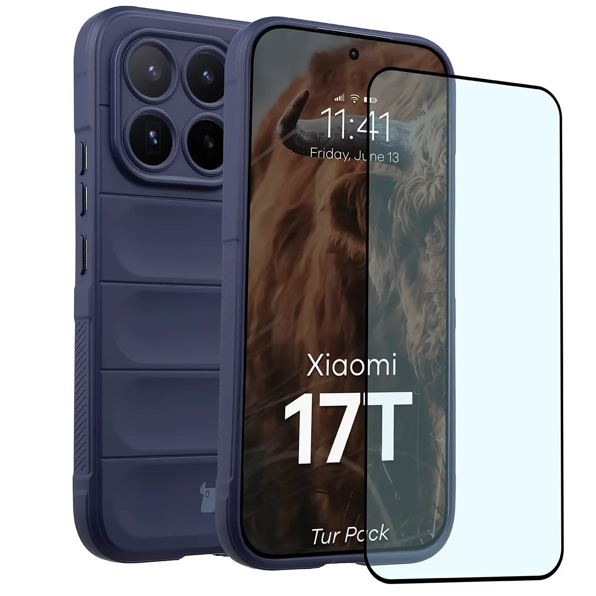 Robuste Handyhülle + gehärtetem Glas für Xiaomi 17T, Bizon Tur Pack, Dunkelblau (1/10)