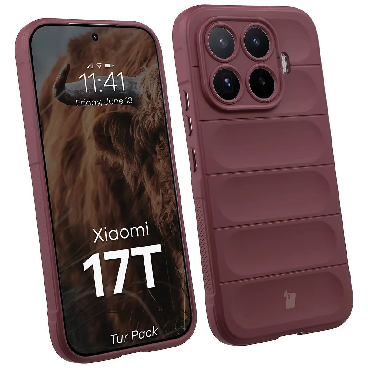 Robuste Handyhülle + gehärtetem Glas für Xiaomi 17T, Bizon Tur Pack, Burgunderrot (3/10)